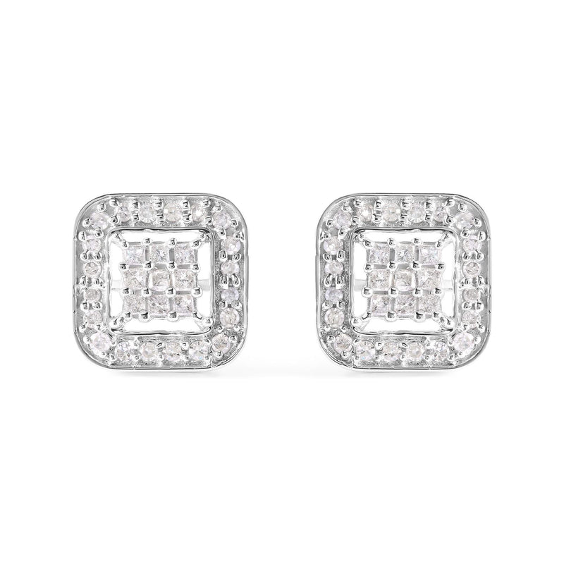 10K White Gold 5/8 Cttw Diamond Square Shaped Composite Stud Earrings (I-J Color, I1-I2 Clarity) 10K white gold stud earrings with square composite diamond stones