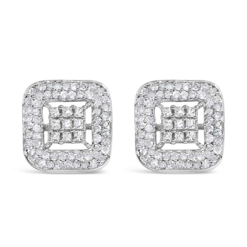 10K White Gold 1.00 Cttw Diamond Composite and Halo Stud Earrings (I-J Color, I1-I2 Clarity) 10K white gold ring with composite and halo diamond stones