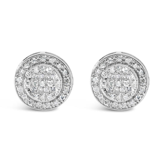 .925 Sterling Silver 3/4 Cttw Diamond Composite and Halo Stud Earrings (H-I Color, SI1-SI2 Clarity)-0