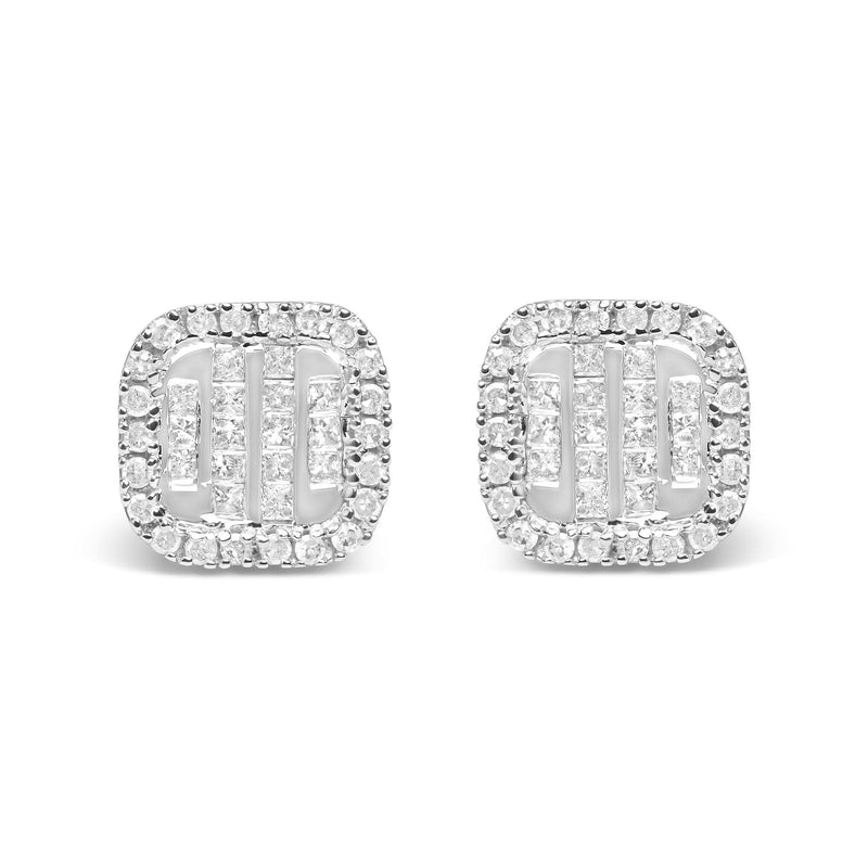 10K White Gold Invisible Set 1/2 Cttw Diamond Composite and Halo Stud Earrings (H-I Color, I1-I2 Clarity) 10K white gold ring with invisible-set composite and halo diamond stones
