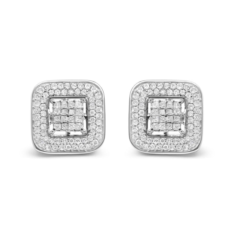 10K White Gold 1.0 Cttw Round and Princess Cut Diamond Composite Open Halo Stud Earrings (H-I Color, SI1-SI2 Clarity) 10K white gold ring with round and princess cut diamond composite halo