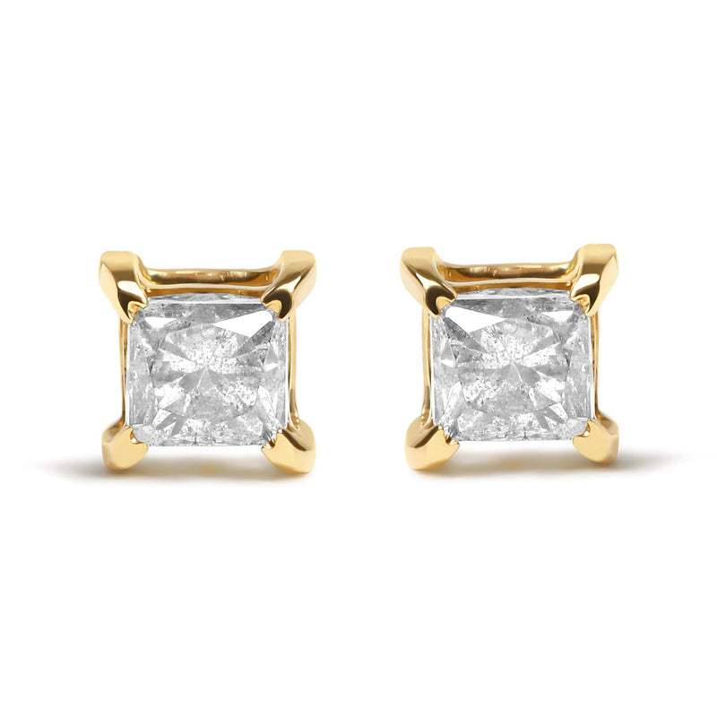 10K Yellow Gold 3/4 Cttw Princess-Cut Square Near Colorless Diamond Classic 4-Prong Solitaire Stud Earrings (J-K Color, I2-I3 Clarity) 10K yellow gold stud earrings with 2 princess-cut diamond stones