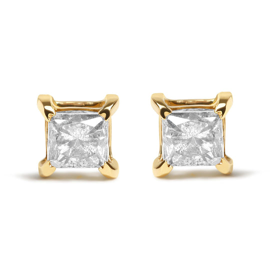 14K Yellow Gold 5/8 Cttw Princess Diamond Solitaire Stud Earrings (I-J Color, I1-I2 Clarity)