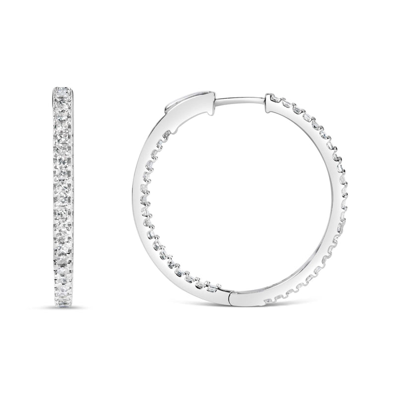 14K White Gold 1.0 Cttw Princess Diamond Inside Out Hoop Earrings (H-I Color, I1-I2 Clarity) - 23 MM 14K white gold hoop earrings with princess diamond stones