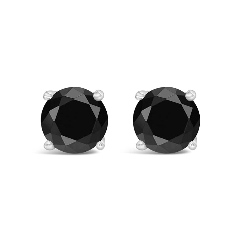 14K White Gold Round Brilliant-Cut Black Diamond Classic 4-Prong Stud Earrings with Screw Backs (Fancy Color-Enhanced, I2-I3 Clarity) 14K white gold stud earrings with 2 round black diamond stones