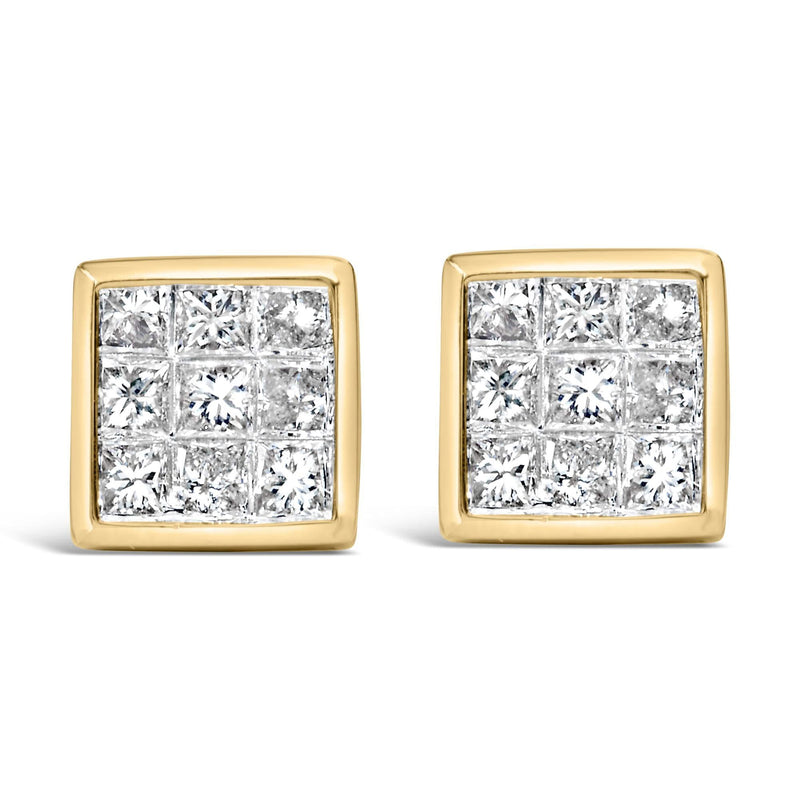 14K Yellow Gold 1.0 Cttw Princess Cut Diamond Composite Stud Earrings with Screw Backs (J-K Color, SI1-SI2 Clarity) 14K yellow gold stud earrings with princess-cut diamond composite face