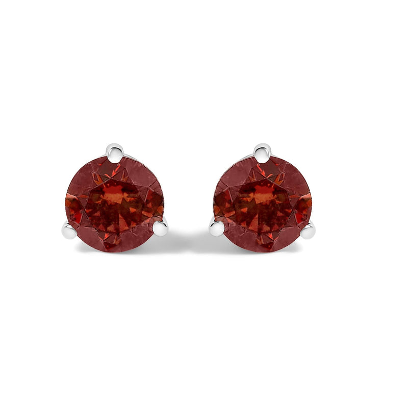 14K White Gold 3/4 Cttw Red Lab-Grown Diamond Classic 3-Prong Martini Set Solitaire Stud Earrings 14K white gold stud earrings with red diamond stones in martini prong setting