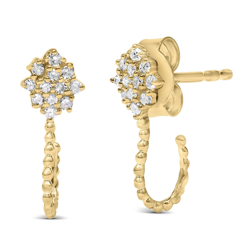 14K Yellow Gold Plated .925 Sterling Silver 1/10 Cttw Diamond Floral Cluster and Beaded Hoop Stud Earrings (H-I Color, I1-I2 Clarity) 14K yellow gold hoop stud earrings with round diamond floral cluster stones
