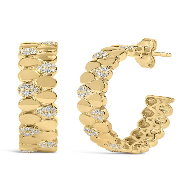 14K Yellow Gold Plated .925 Sterling Silver 3/8 Cttw Diamond Pave Pear Link J Hoop Earrings (H-I Color, I1-I2 Clarity) 14K yellow gold J hoop earrings with pear diamond pave stones