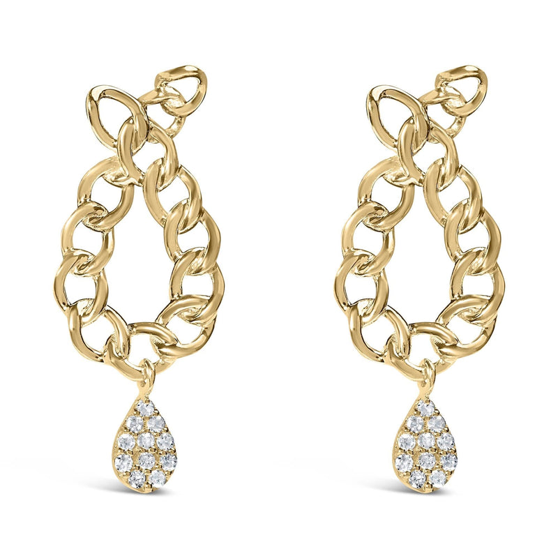 14K Yellow Gold Plated .925 Sterling Silver 1/10 Cttw Diamond Chain Link Teardrop Dangle Earrings (H-I Color, I1-I2 Clarity) 14K yellow gold teardrop dangle earrings with chain link diamond stones