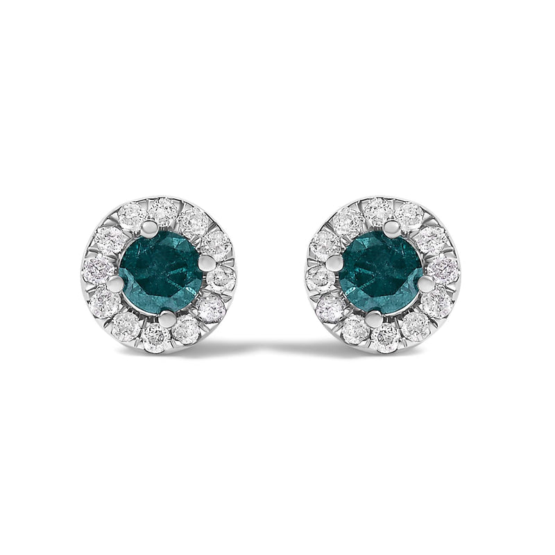 .925 Sterling Silver 1/2 Cttw Blue Diamond Halo Stud Earring 925 sterling silver ring with blue diamond halo, 2 ct total weight