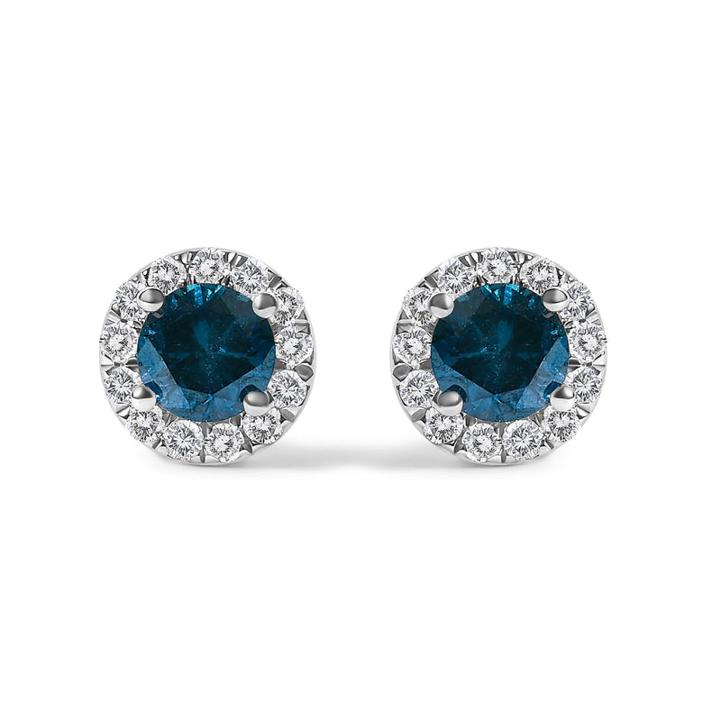 .925 Sterling Silver 1.00 Cttw Blue Diamond Halo Stud Earring .925 Sterling Silver 1.00 Cttw Blue Diamond Halo Stud Earring-0