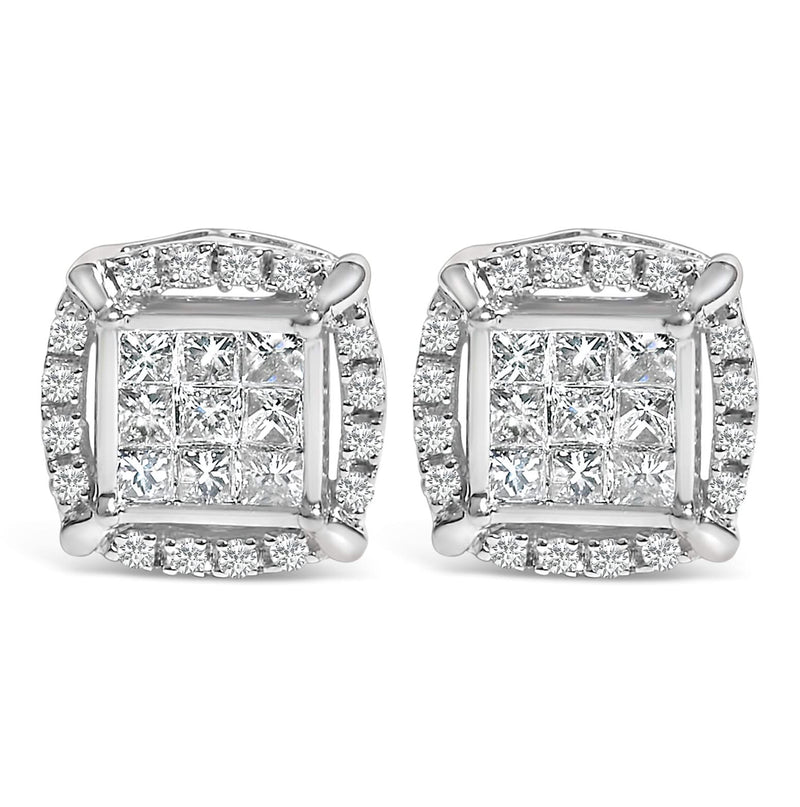 Sterling Silver 1/2 Cttw Princess Cut Diamond Composite and Halo Stud Earrings Sterling Silver 1/2 Cttw Princess Cut Diamond Composite and Halo Stud Earrings-0