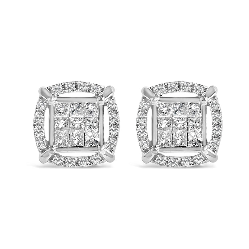 Sterling Silver 1 Cttw Princess Cut Diamond Square Halo Stud Earrings Sterling Silver 1 Cttw Princess Cut Diamond Square Halo Stud Earrings-0