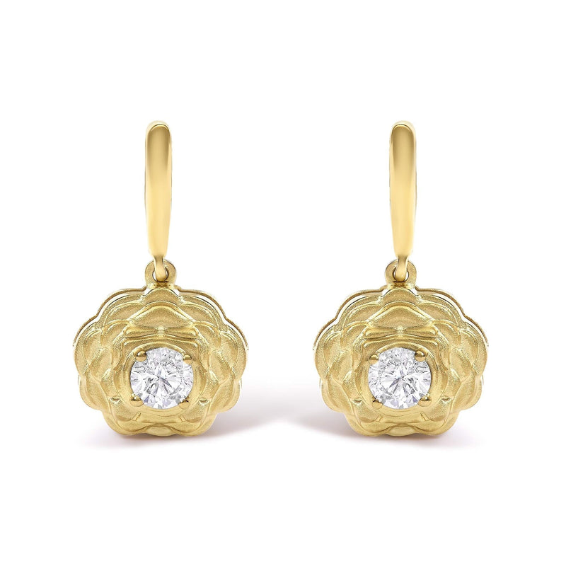 14K Yellow Gold Plated Sterling Silver 5/8 Cttw Lab Grown Diamond Flower Drop Earrings 14K Yellow Gold Plated Sterling Silver 5/8 Cttw Lab Grown Diamond Flower Drop Earrings-0