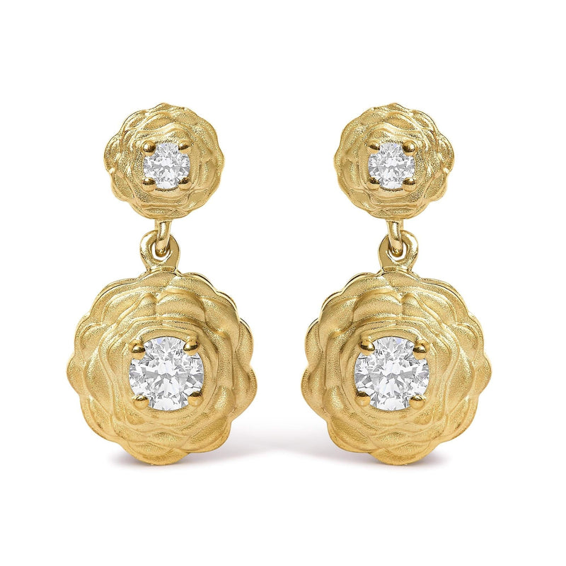 14K Yellow Gold Plated Sterling Silver 1/2 Cttw Lab Grown Diamond Rose Motif Drop Earrings 14K Yellow Gold Plated Sterling Silver 1/2 Cttw Lab Grown Diamond Rose Motif Drop Earrings-0