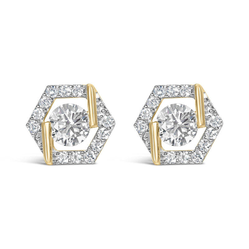 10K Yellow Gold Plated .925 Sterling Silver 2.0 Cttw Lab Grown Diamond Hexagon Halo Stud Earrings