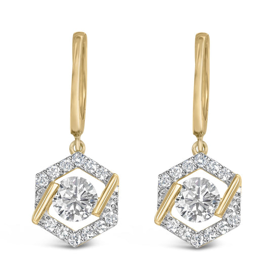 10K Yellow Gold Plated .925 Sterling Silver 2.0 Cttw Lab Grown Diamond Hexagon Halo Drop Earrings