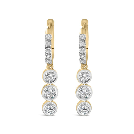 10K Yellow Gold Plated .925 Sterling Silver 1 1/2 Cttw Lab Grown Diamond Bezel Set Dangle Earrings