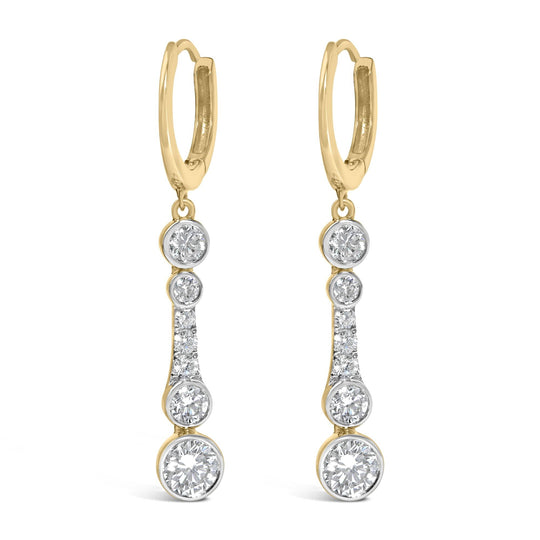 10K Yellow Gold Plated .925 Sterling Silver 2.0 Cttw Lab Grown Diamond Bezel Set Dangle Earrings