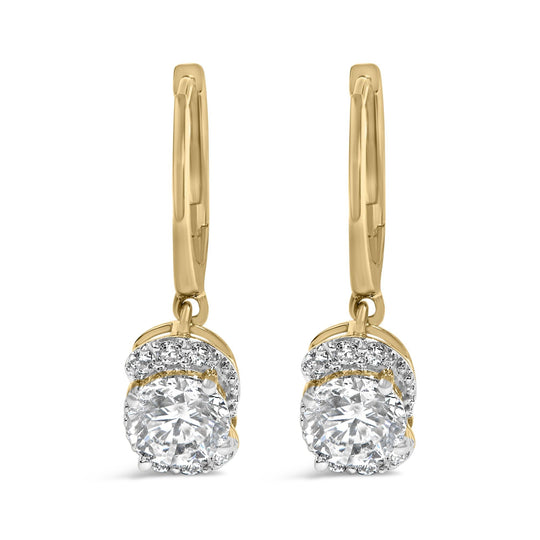 10K Yellow Gold Plated .925 Sterling Silver 2.0 Cttw Lab Grown Diamond Galaxy Halo Drop Earrings
