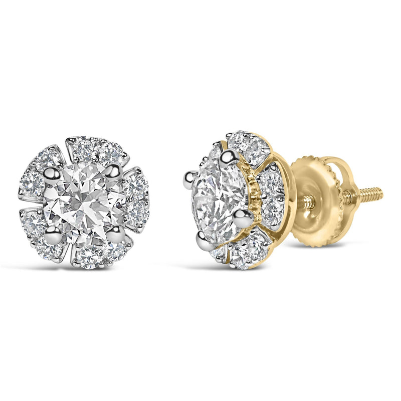 10K Yellow Gold Plated Sterling Silver 2.0 Cttw Lab Grown Diamond Floral Halo Stud Earrings