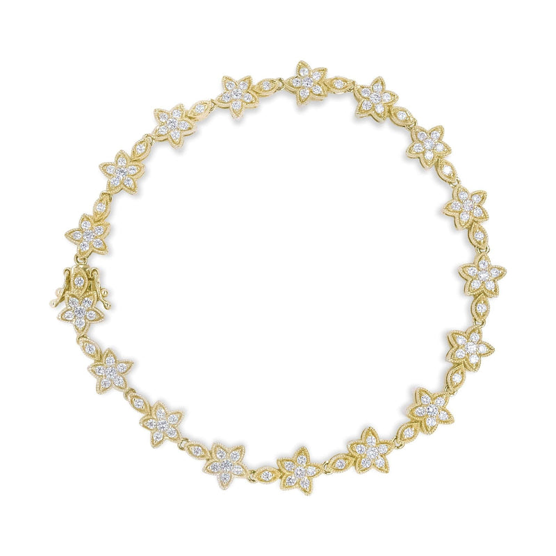 14K Gold 1 1/5 Cttw Round Diamond Floral Star-Shaped Link Bracelet (H-I Color, SI1-SI2 Clarity) -Size 7 14K gold bracelet with round diamond floral star-shaped links