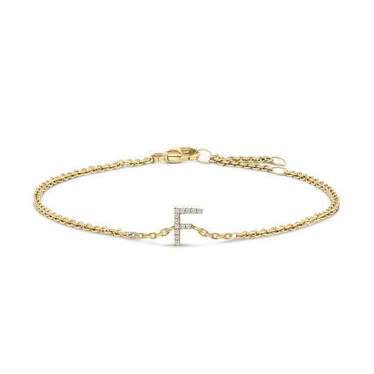 10K Yellow Gold Diamond Accent "A-Z" Initial Charm and Link Bracelet-10