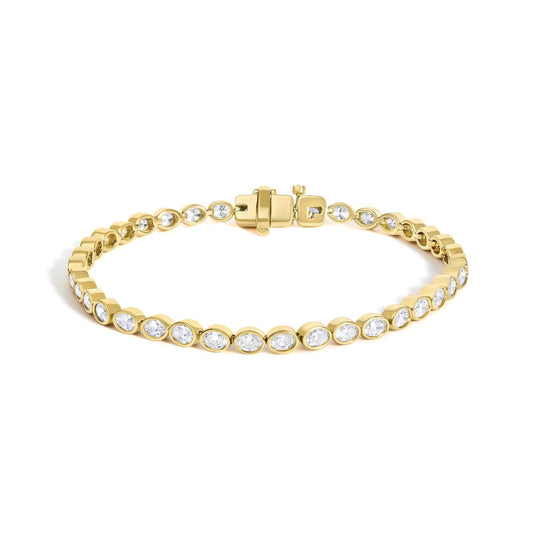 14K Yellow Gold 3 3/4 Cttw Oval Diamond East West Bezel Set Tennis Bracelet