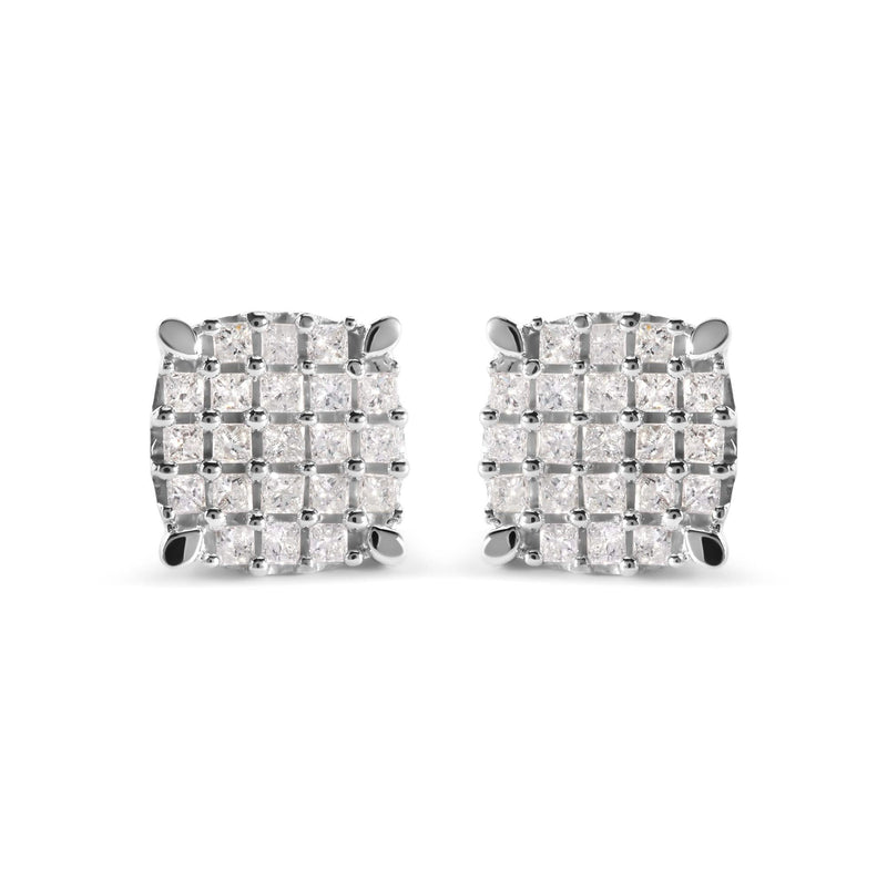 10K White Gold 3/4 Cttw Princess Diamond Composite Cushion Shape Stud Earrings (I-J Color, I1-I2 Clarity) 10K white gold ring with cushion cluster of princess-cut diamond stones