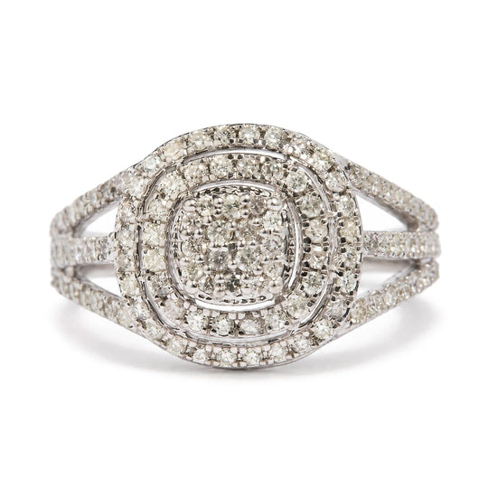 14K White Gold 5/8 Cttw Diamond Double Halo Split Shank Bridal Ring