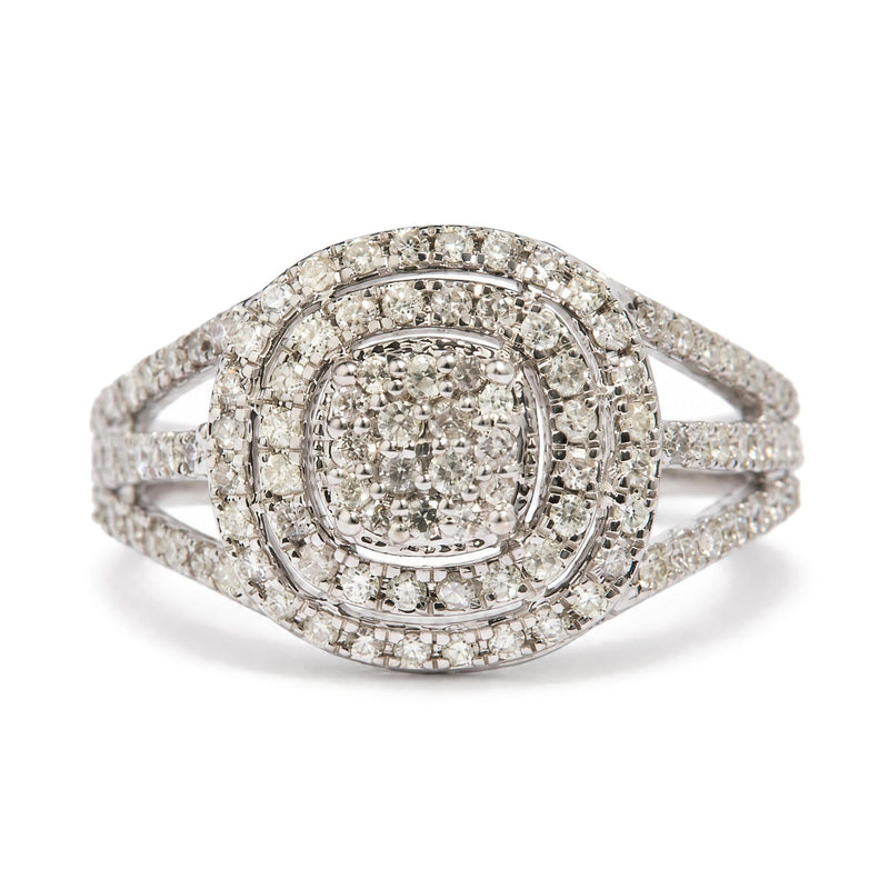 14K White Gold 5/8 Cttw Diamond Double Halo Split Shank Bridal Ring