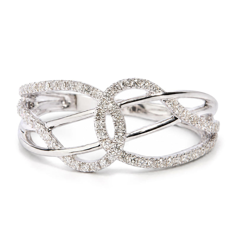 14K White Gold 1/4 Cttw Diamond Interlacing Loop Bypass Ring