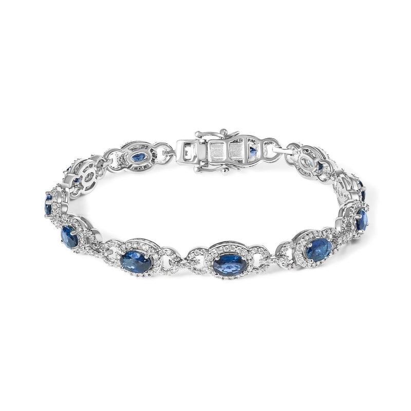 14K White Gold Vintage-Inspired Oval Blue Sapphire & Diamond Link Bracelet 14K white gold bracelet with oval blue sapphire and diamond stones