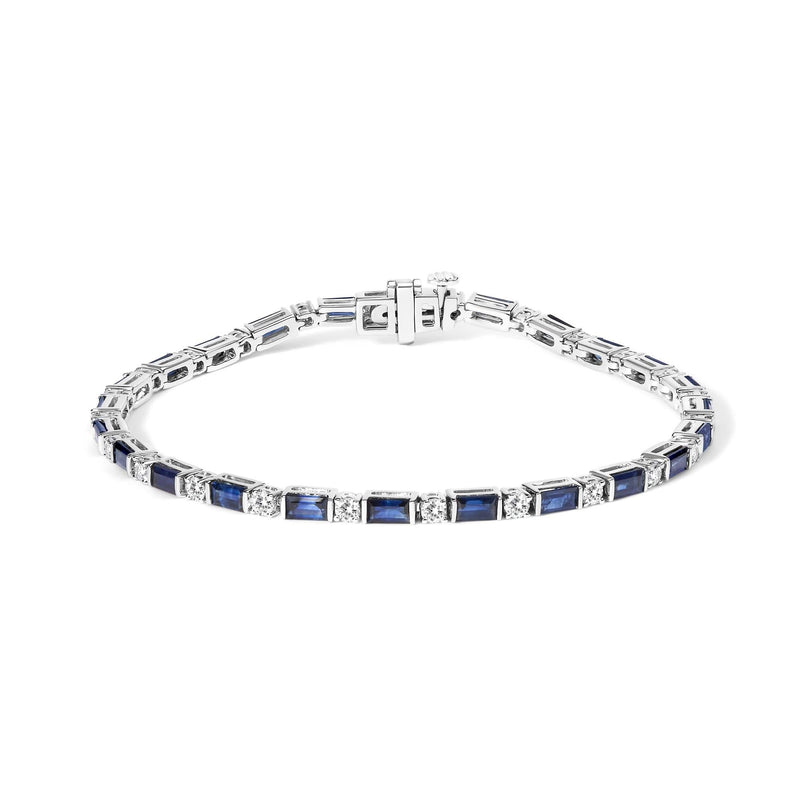14K White Gold 1 1/10 Cttw Diamond and Blue Sapphire Alternating Link Tennis Bracelet (I-J Color, SI2-I1 Clarity) - 7 14K White Gold 1 1/10 Cttw Diamond and Blue Sapphire Alternating Link Tennis Bracelet (I-J Color, SI2-I1 Clarity) - 7