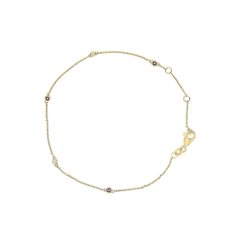 14K Yellow Gold Alternating Red Ruby and White Diamond Bezel Station Chain Bracelet (I-J Color, SI2-I1 Clarity) - 7.5 14K yellow gold bracelet with alternating round ruby and diamond stones
