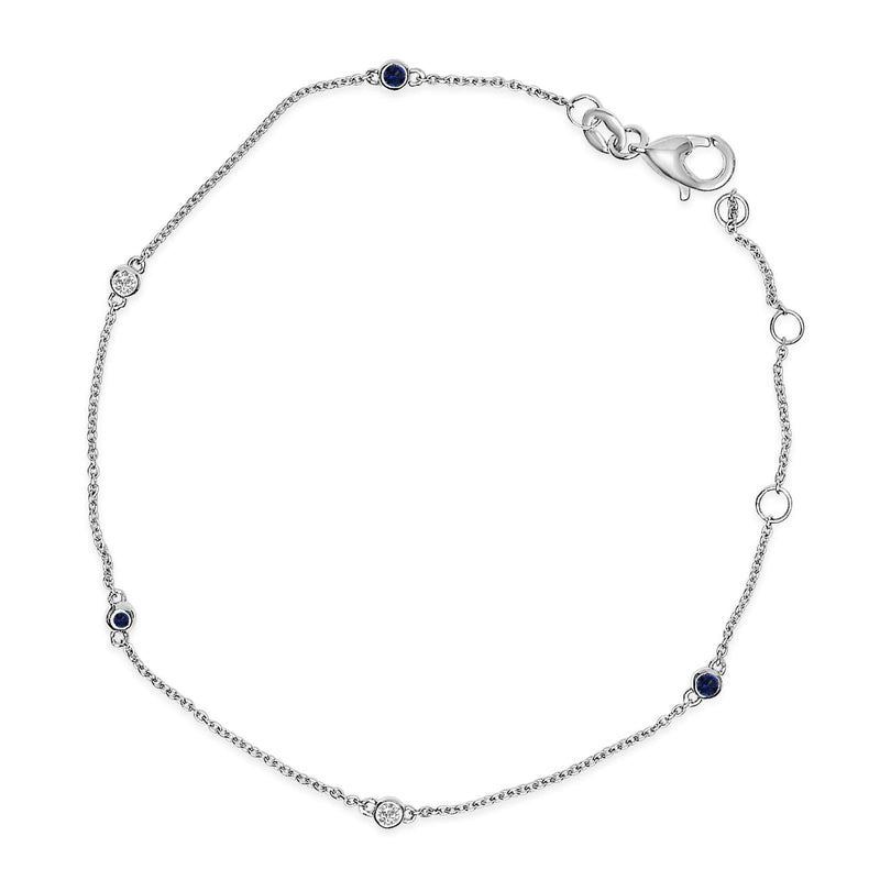 14K White Gold Alternating Blue Sapphire and Diamond Bezel Station Chain Bracelet - Size 7.5 inch 14K White Gold Alternating Blue Sapphire and Diamond Bezel Station Chain Bracelet - Size 7.5 inch-0