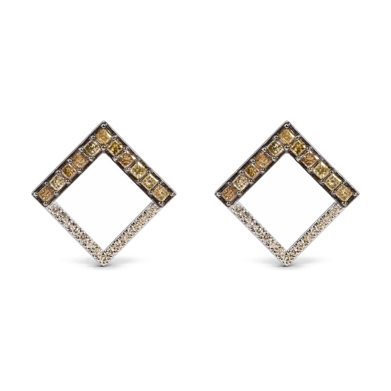 10K White Gold 1 Cttw Champagne and White Diamond Geometric Stud Earrings