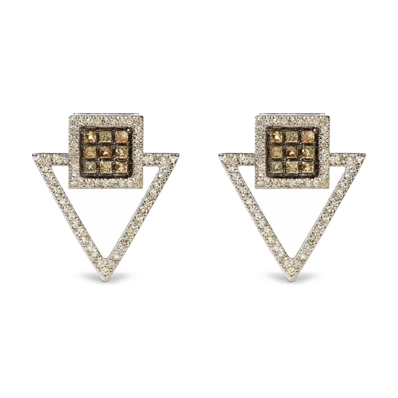 10K White Gold 1 3/8 Cttw Geometric Square and Triangle Diamond Stud Earrings