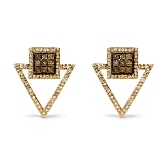 10K Yellow Gold 1.0 Cttw Champagne and Diamond Geometric Stud Earrings
