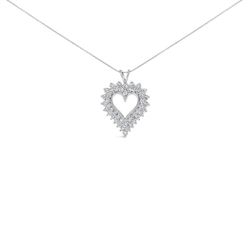.925 Sterling Silver 3.00 Cttw Round Cut Diamond Cluster Heart 18 925 sterling silver heart necklace with round diamond cluster stones