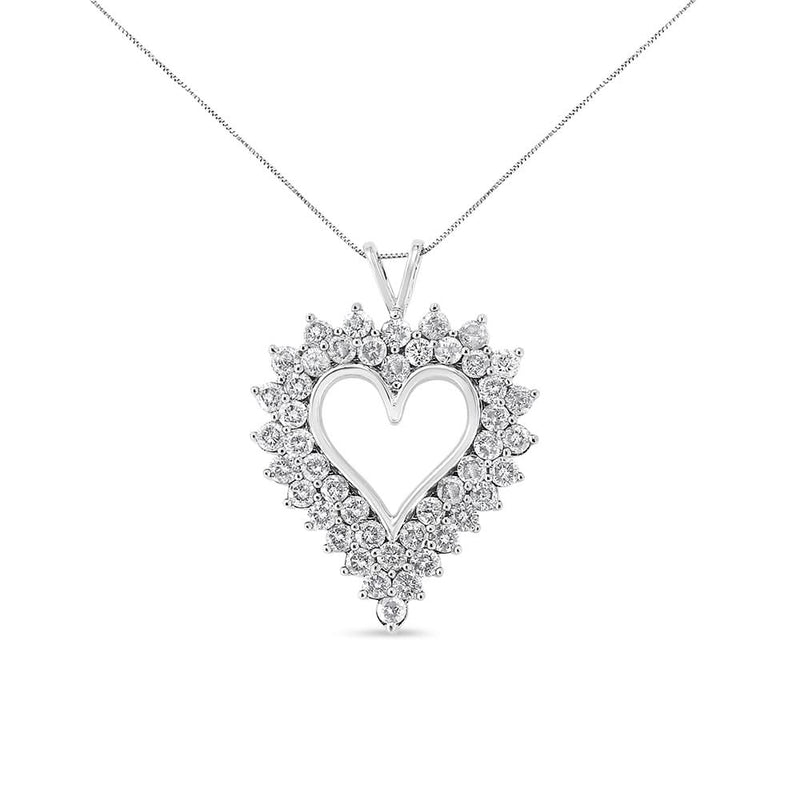 .925 Sterling Silver 4 Cttw Round-Cut Double Row Composite Diamond Heart 18 925 sterling silver heart necklace with round double-row composite diamonds