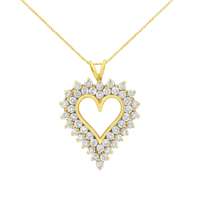 14K Yellow Gold .925 Sterling Silver 4 cttw Round-cut Diamond Cluster Heart Pendant Necklace (K-L Color, I1-I2 Clarity) 14K yellow gold heart pendant necklace with round diamond cluster stones
