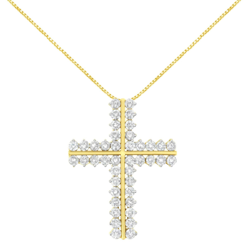 10K Yellow Gold 4.0 Cttw Diamond Two Row Cross 18 10K yellow gold cross pendant necklace with two rows of round diamonds