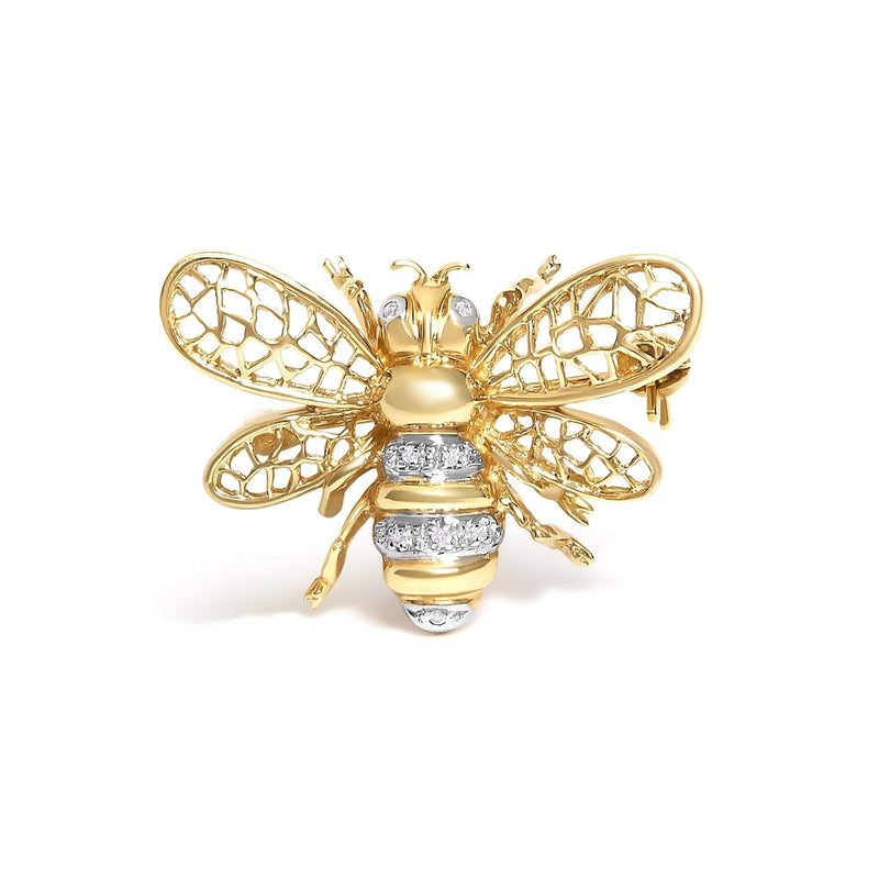 14K Yellow Gold Diamond Accent Bumble Bee Brooch Convertible Pendant 14K yellow gold bumble bee brooch pendant with diamond accent stones