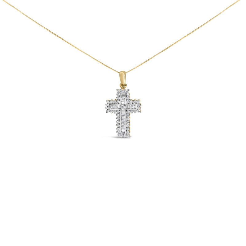 14K Yellow Gold 2.0 Cttw Multi-Row Diamond Cross Pendant Necklace 14K yellow gold cross pendant necklace with multi-row round diamond stones