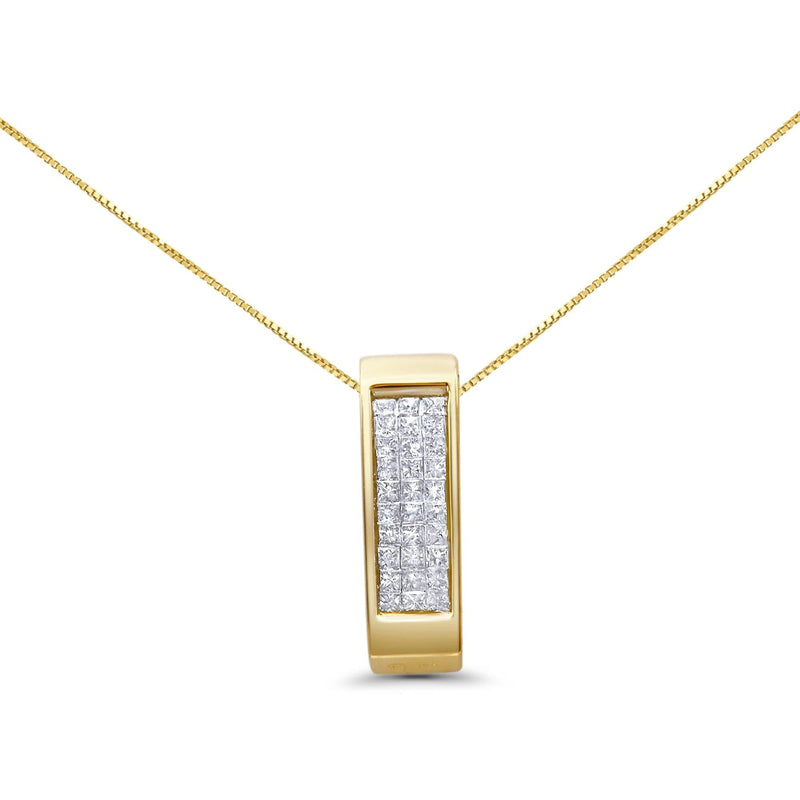 14K Gold 1/2 Cttw Invisible Set Princess Cut Diamond Vertical Bar Block Pendant 18 14K gold necklace with invisible set princess cut diamond vertical bar pendant