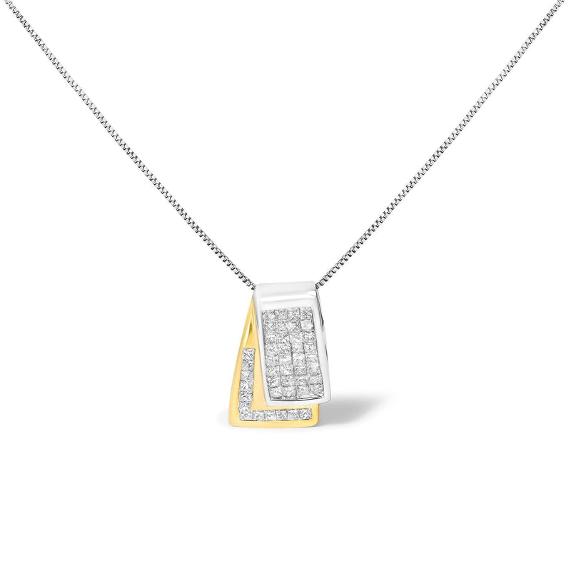 14K Gold 1.0 Cttw Princess Cut Diamond Two Tone Foldover Box Pendant 18” Box Chain Necklace (H-I Color, SI2-I1 Clarity) 14K two-tone gold necklace with princess cut diamond foldover box pendant