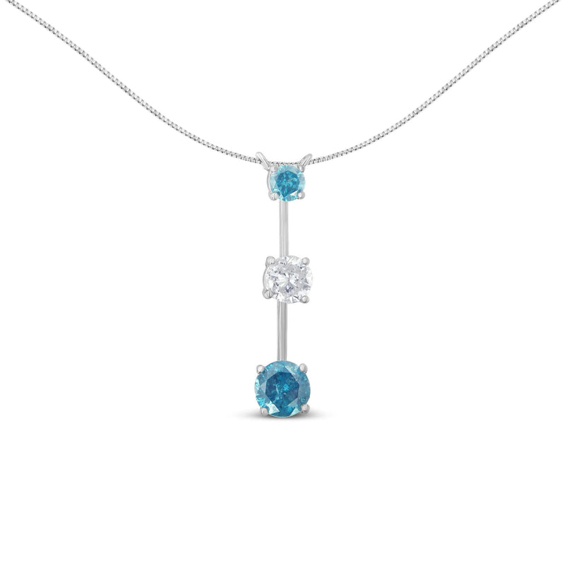 14K White Gold 1 1/2 cttw White and Treated Blue Diamond Pendant Necklace (H-I, I1-I2) 14K white gold pendant necklace with white and treated blue diamond stones