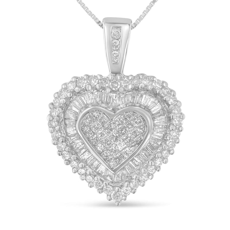 10K White Gold 1 cttw Multi Cut 1 cttw Diamond Heart Pendant Necklace (H-I, I1-I2) 10K white gold necklace with heart-cut diamond stones forming a heart pendant